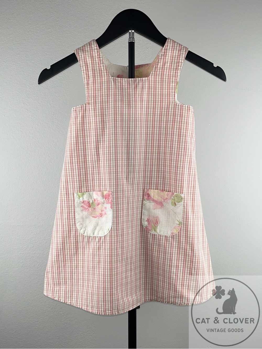 Baby Lulu 1990s Pink Gingham Floral Pocket Pinafore Vintage Kids Dress 4